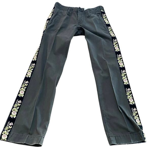 Lucky Brand Floral Embroidery Low Rise Chino Trouser Pants Size 26 Y2K 2000s - Picture 1 of 4